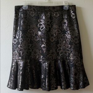 DKNY Metallic Floral Brocade Skirt Black Wool Blend Size 10 Women’s